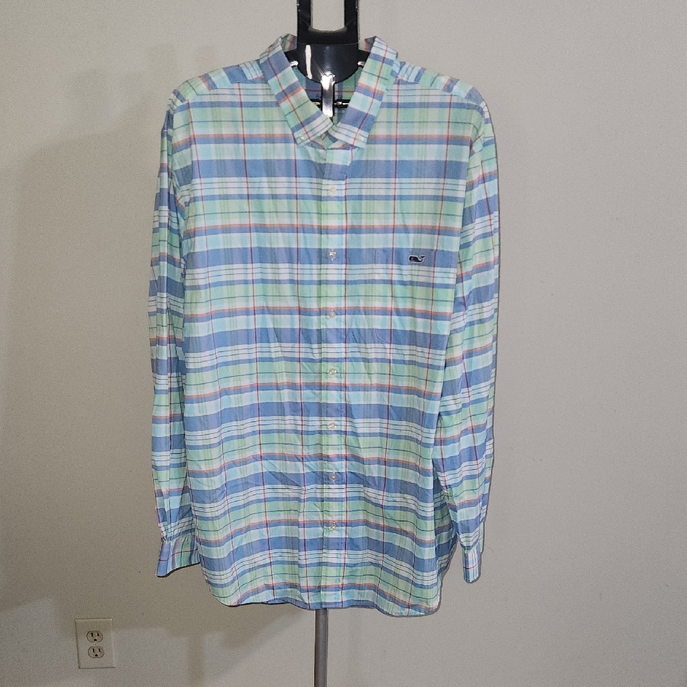 NWOT Vineyard Vines Men's Plaid Shirt - Blue and Green. XXLT.